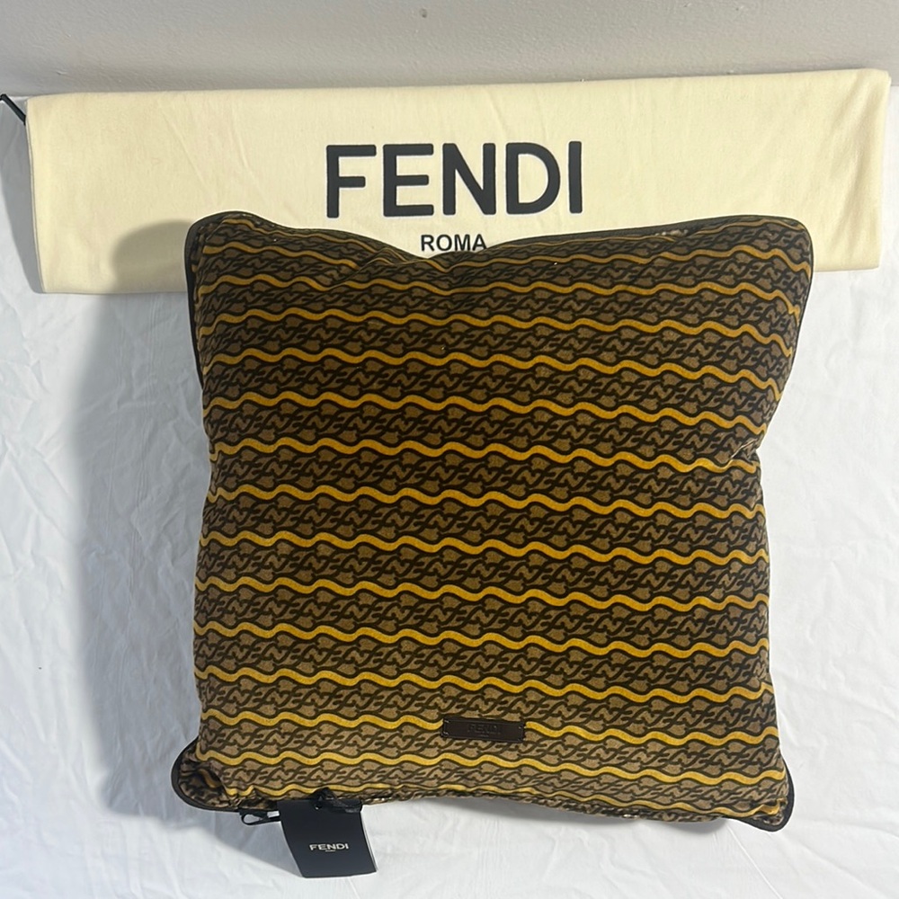 Fendi Designer Pillow in Brown and Yellow